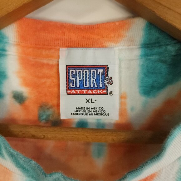 Vtg Miami Dolphins Graphic T-Shirt Men's XL Orange Aqua Tie Dye Sport Attack - Picture 5 of 10